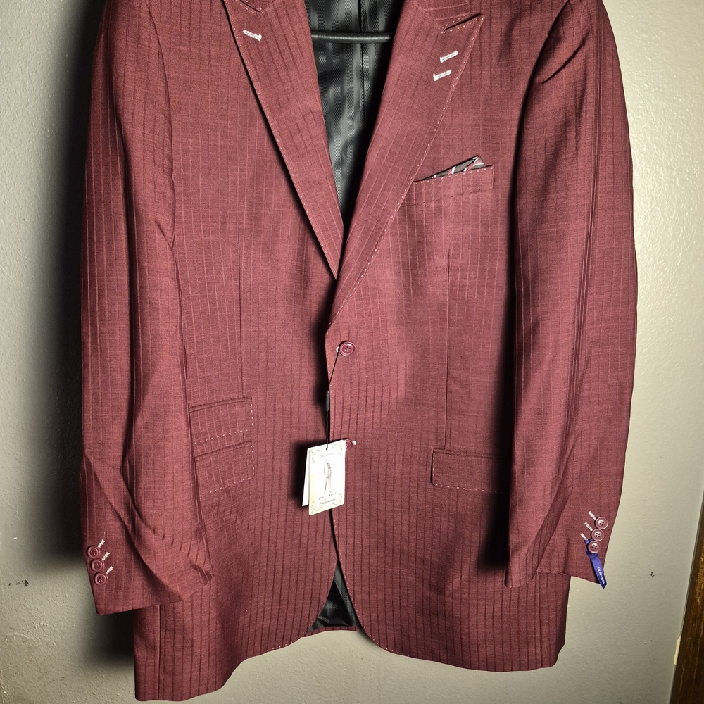 Men's Burgundy Pinstripe Blazer - Classic Tailored Style